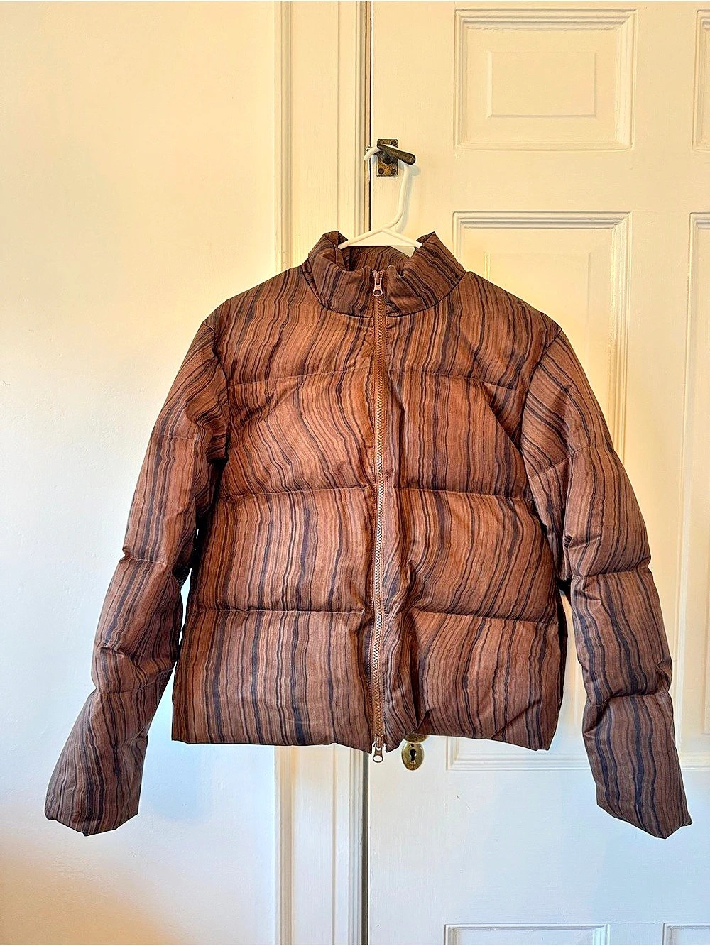 Paloma Wool Down Jacket with Tree print |  Brown & Purple stripes | size small